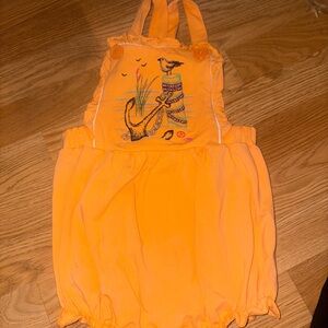 Orange Baby Romper with Embroidered Design